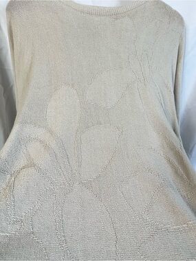 Neutral Cream Floral-Textured Crew Neck Sweater